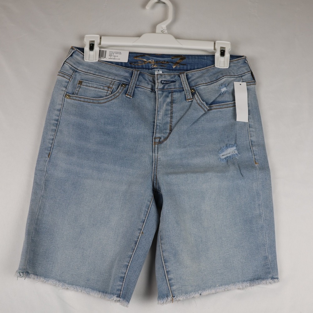 Seven7 Bermuda Shorts Womens 4 Ventura Denim Fray Hem Distressed Sunset Raw Edge